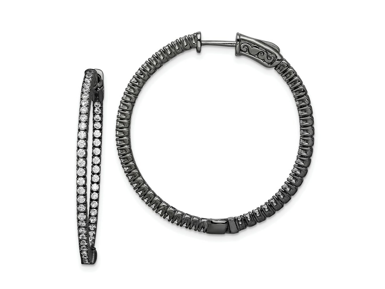 FJC Finejewelers 925 Sterling Silver Black Rhodium Plated In and Out CZ Round Hoop Earrings 33 x 34 mm