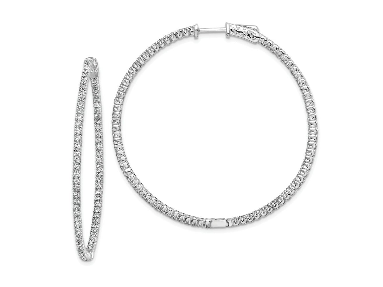 FJC Finejewelers 925 Sterling Silver Rhodium Plated CZ In and Out Round Hinged Hoop Earrings 48 x 49 mm