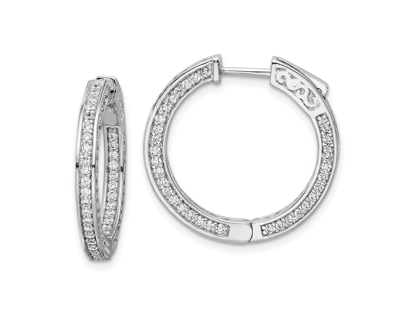 FJC Finejewelers 925 Sterling Silver Rhodium Plated CZ In and Out Round Hoop Earrings 22 x 24 mm