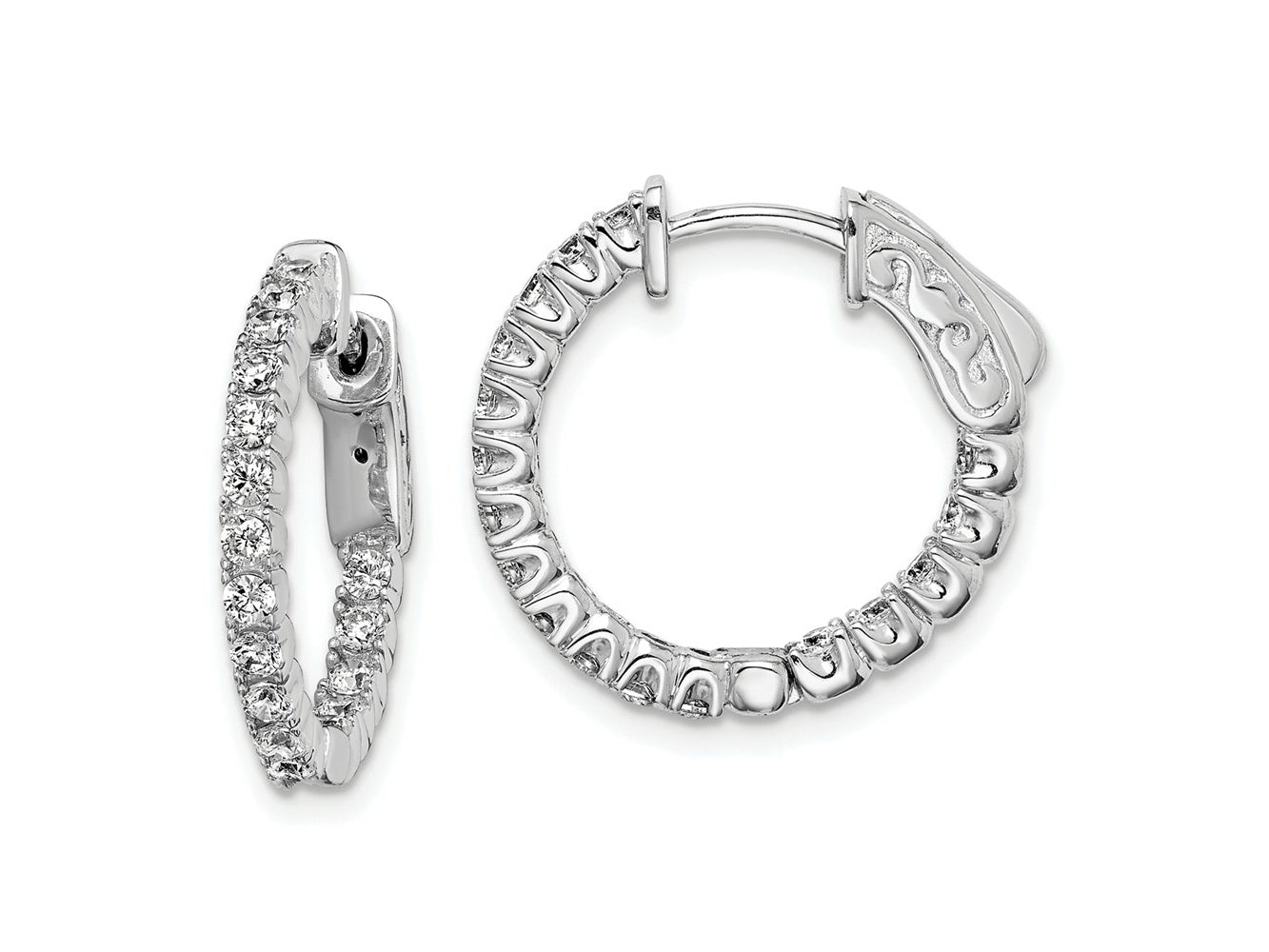 FJC Finejewelers 925 Sterling Silver Rhodium Plated CZ In and Out Round Hinged Hoop Earrings 19 x 20 mm
