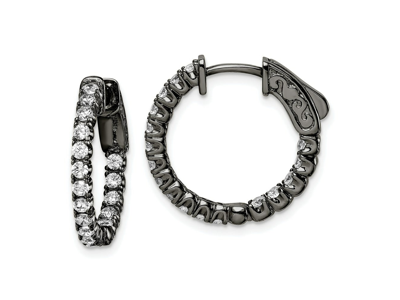 FJC Finejewelers 925 Sterling Silver Black Rhodium Plated CZ In and Out Hoop Earrings 19 x 20 mm