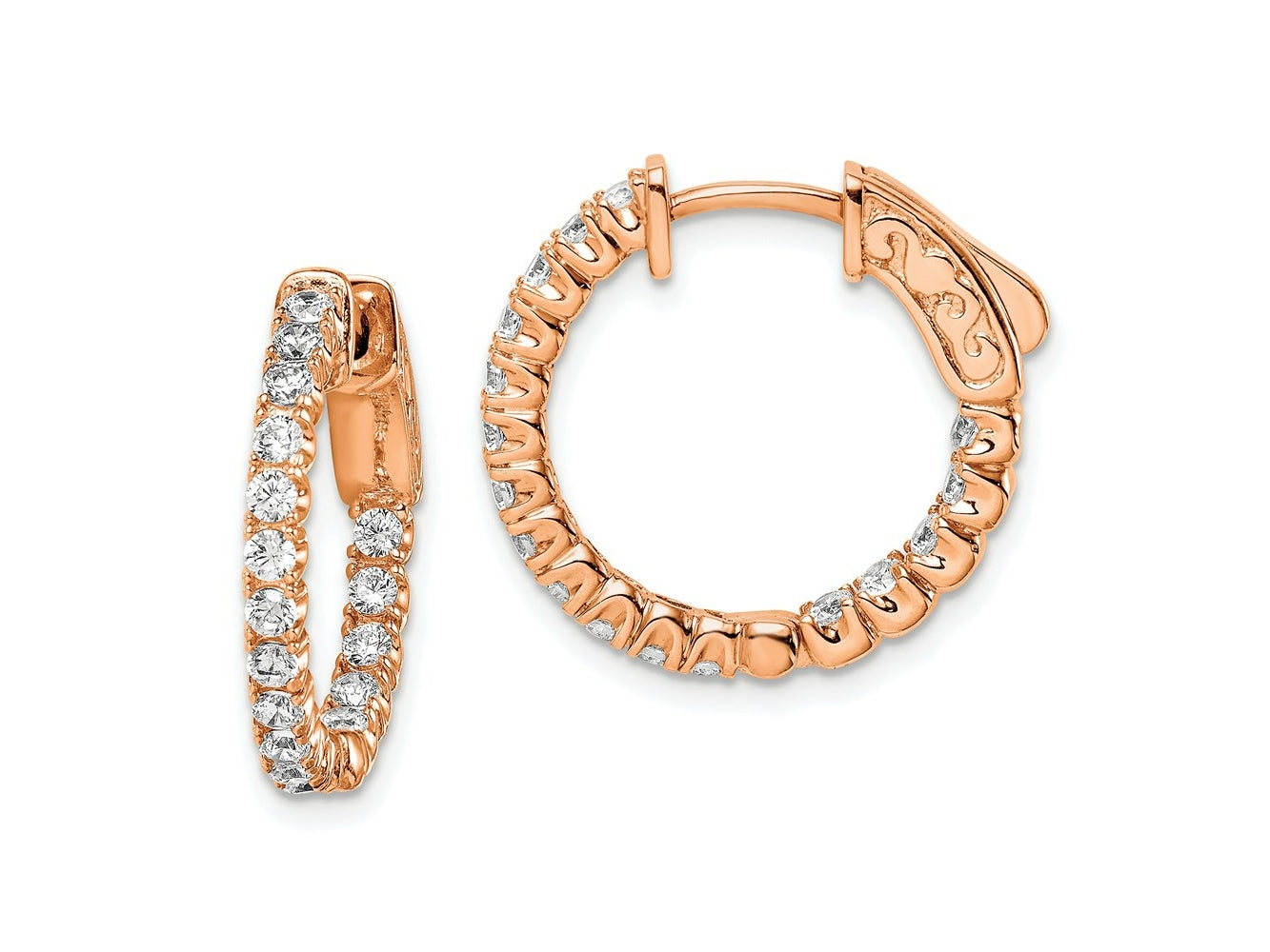 FJC Finejewelers 925 Sterling Silver Rose-tone CZ In and Out Hoop Earrings 19 x 20 mm