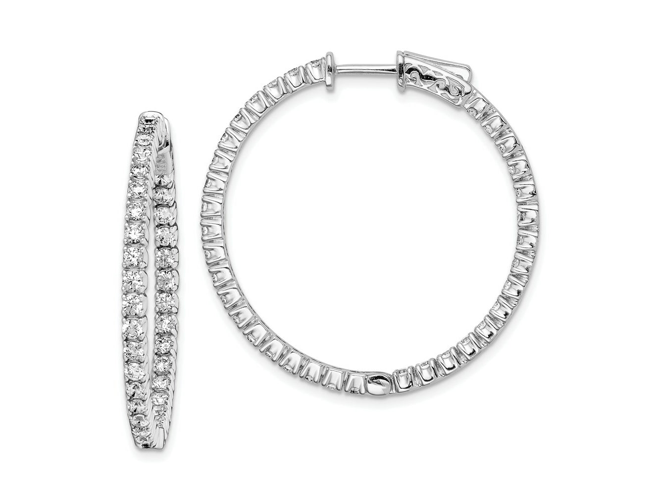 FJC Finejewelers 925 Sterling Silver Rhodium Plated CZ In and Out Round Hinged Hoop Earrings 34 x 33 mm