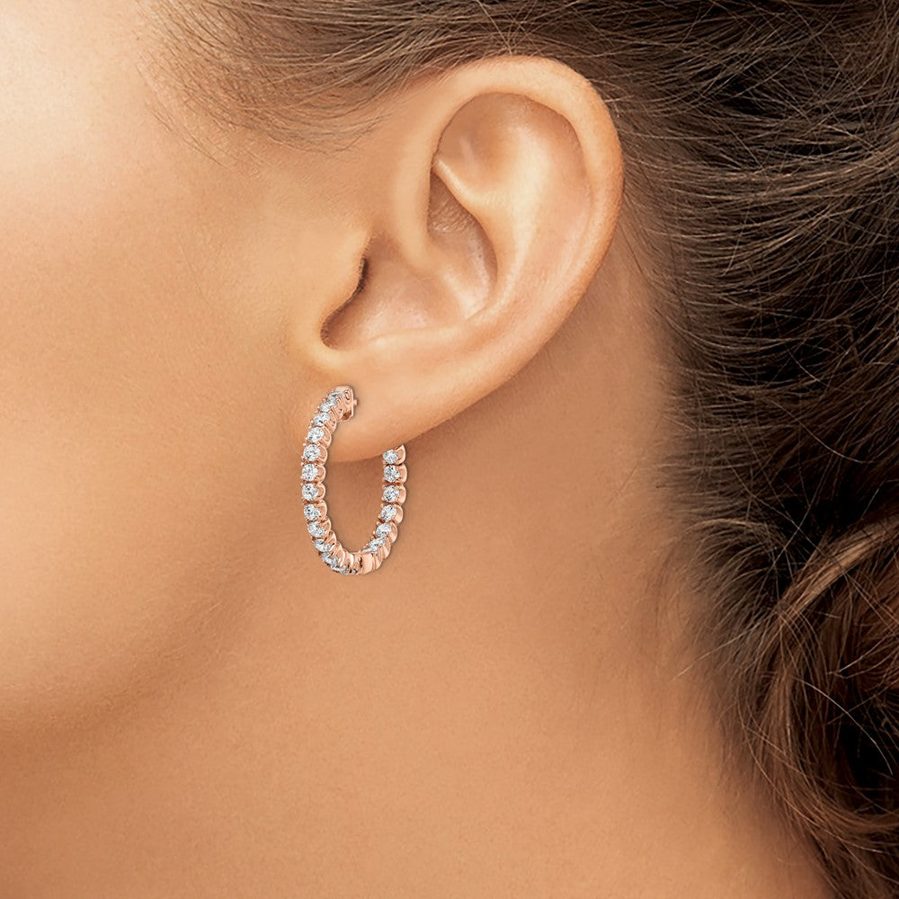 FJC Finejewelers 925 Sterling Silver Rose-tone CZ In and Out Hoop Earrings 23 x 25 mm