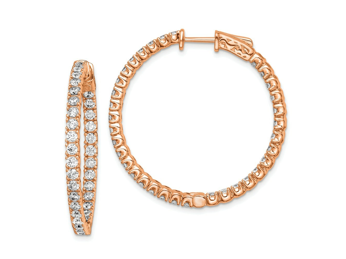 FJC Finejewelers 925 Sterling Silver Rose-tone CZ In and Out Round Hoop Earrings 34 x 34 mm
