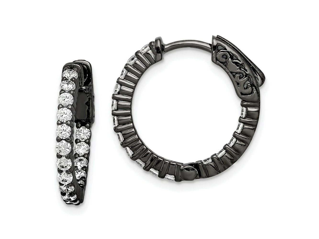 FJC Finejewelers 925 Sterling Silver Black Rhodium Plated CZ In and Out Hoop Earrings 18 x 19 mm