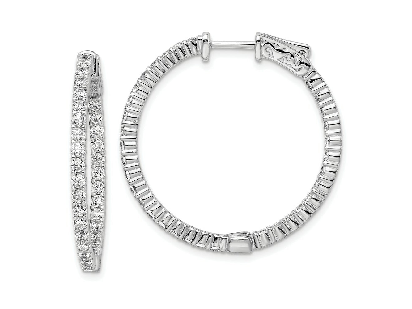 FJC Finejewelers 925 Sterling Silver Rhodium Plated CZ In and Out Round Hoop Earrings 31 x 30 mm
