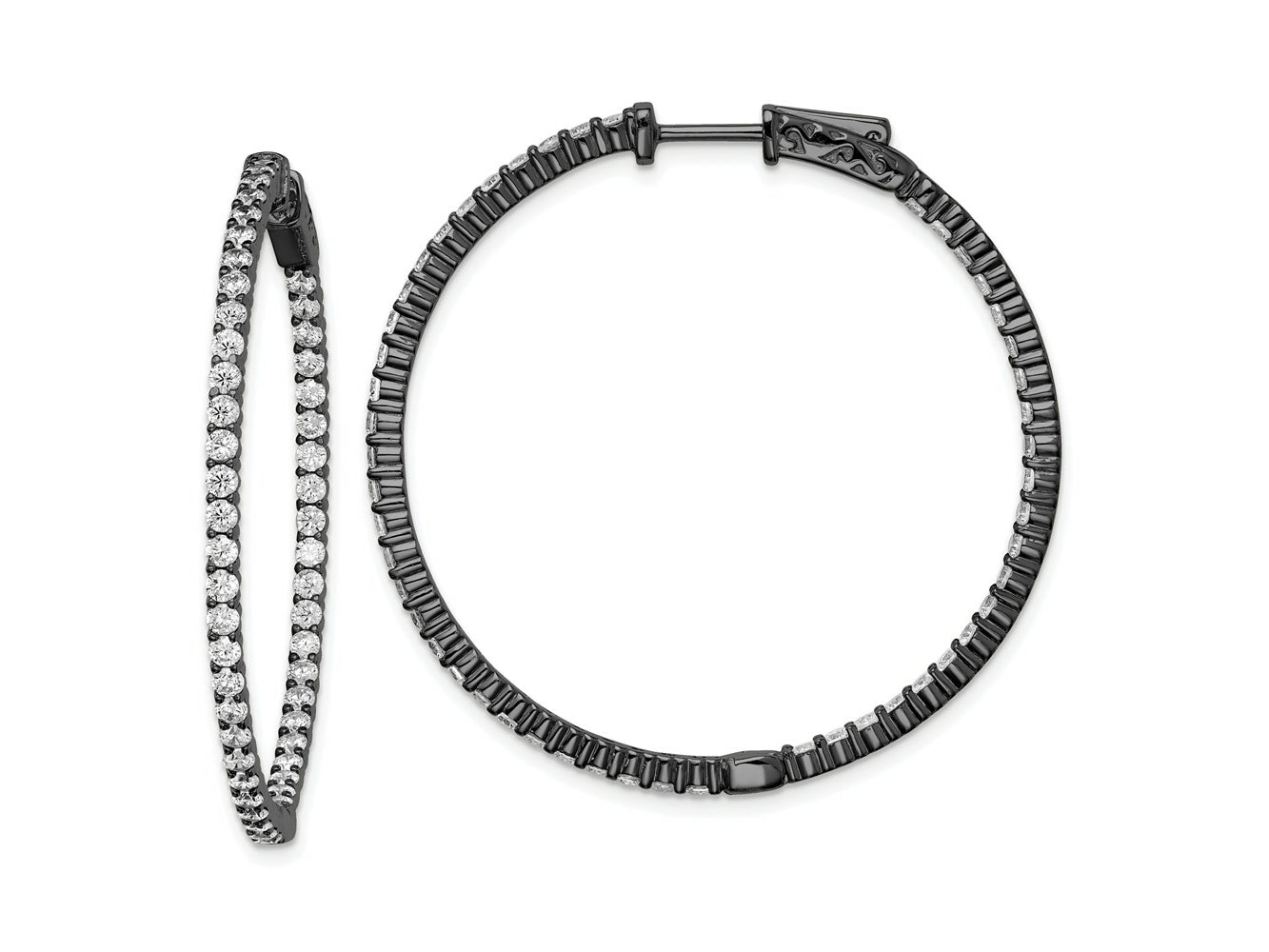FJC Finejewelers 925 Sterling Silver Black Rhodium Plated CZ In and Out Hoop Earrings 43 x 43 mm