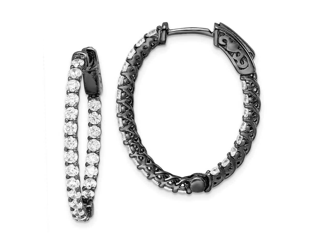 FJC Finejewelers 925 Sterling Silver Black Rhodium Plated In and Out CZ Oval Hoop Earrings 29 x 24 mm