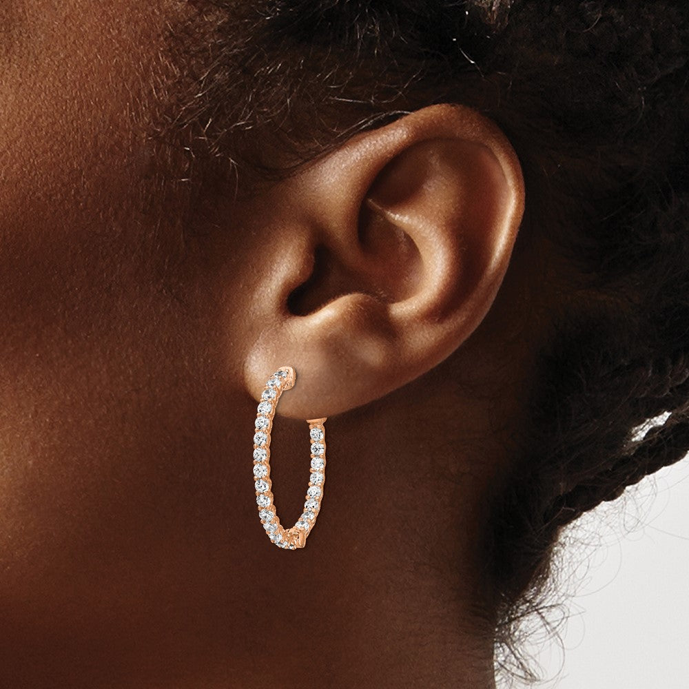 FJC Finejewelers 925 Sterling Silver Rose-tone CZ In and Out Oval Hoop Earrings 29 x 24 mm