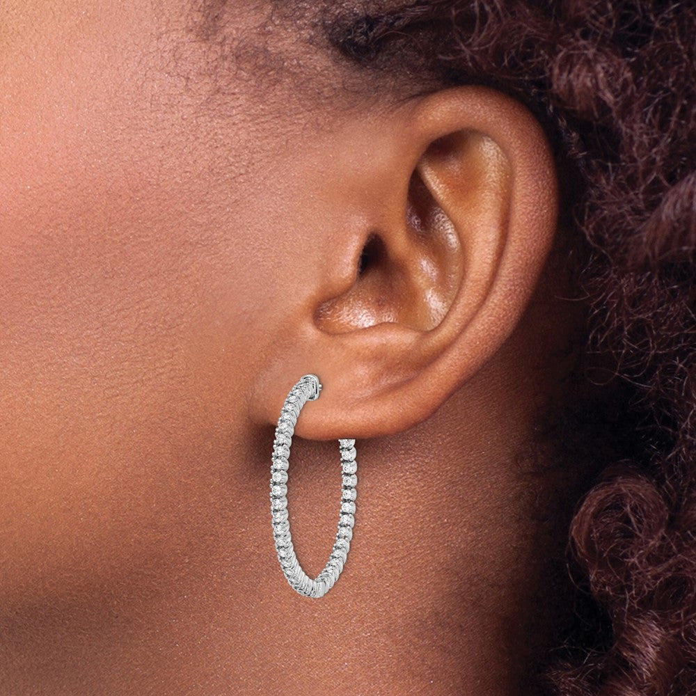 FJC Finejewelers 925 Sterling Silver Rhodium Plated CZ In and Out Round Hinged Hoop Earrings 35 x 32 mm