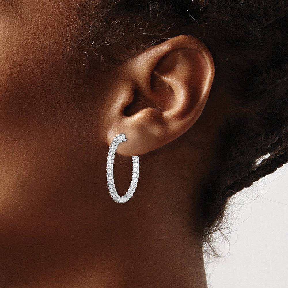 FJC Finejewelers 925 Sterling Silver Rhodium Plated In and Out CZ Round Hinged Hoop Earrings 28 x 29 mm