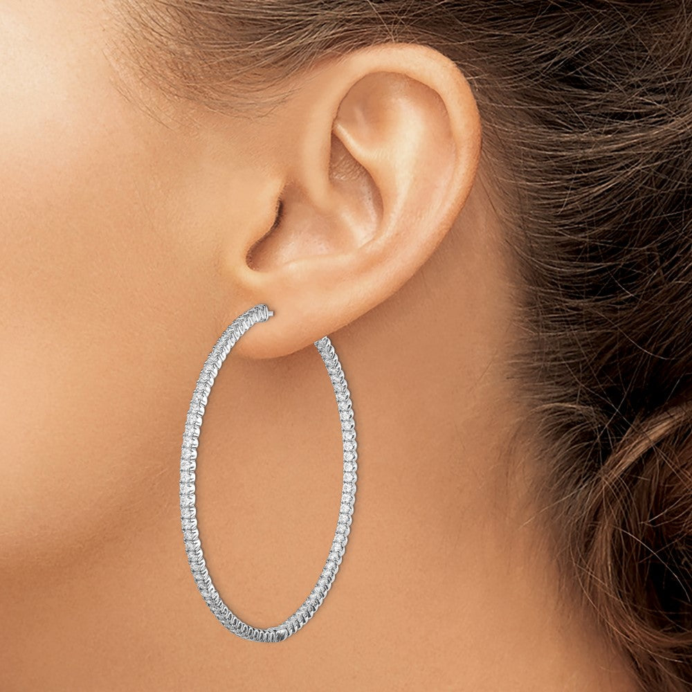 FJC Finejewelers 925 Sterling Silver Rhodium Plated CZ In and Out Hinged Hoop Earrings 65 x 66 mm
