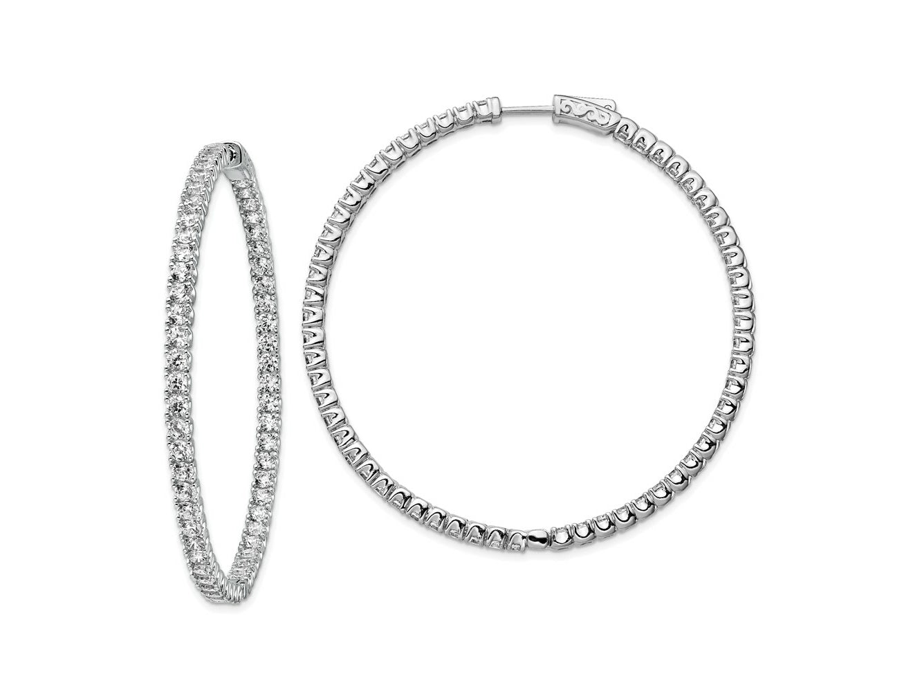 FJC Finejewelers 925 Sterling Silver Rhodium Plated CZ In and Out Hinged Hoop Earrings 51 x 50 mm