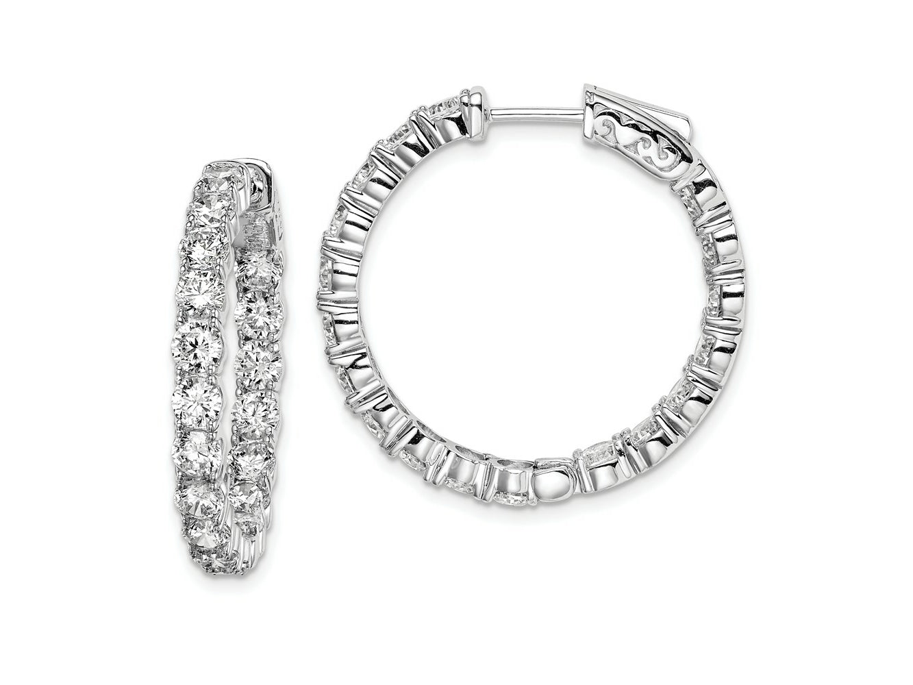 FJC Finejewelers 925 Sterling Silver Rhodium Plated CZ In and Out Hinged Hoop Earrings 28 x 28 mm