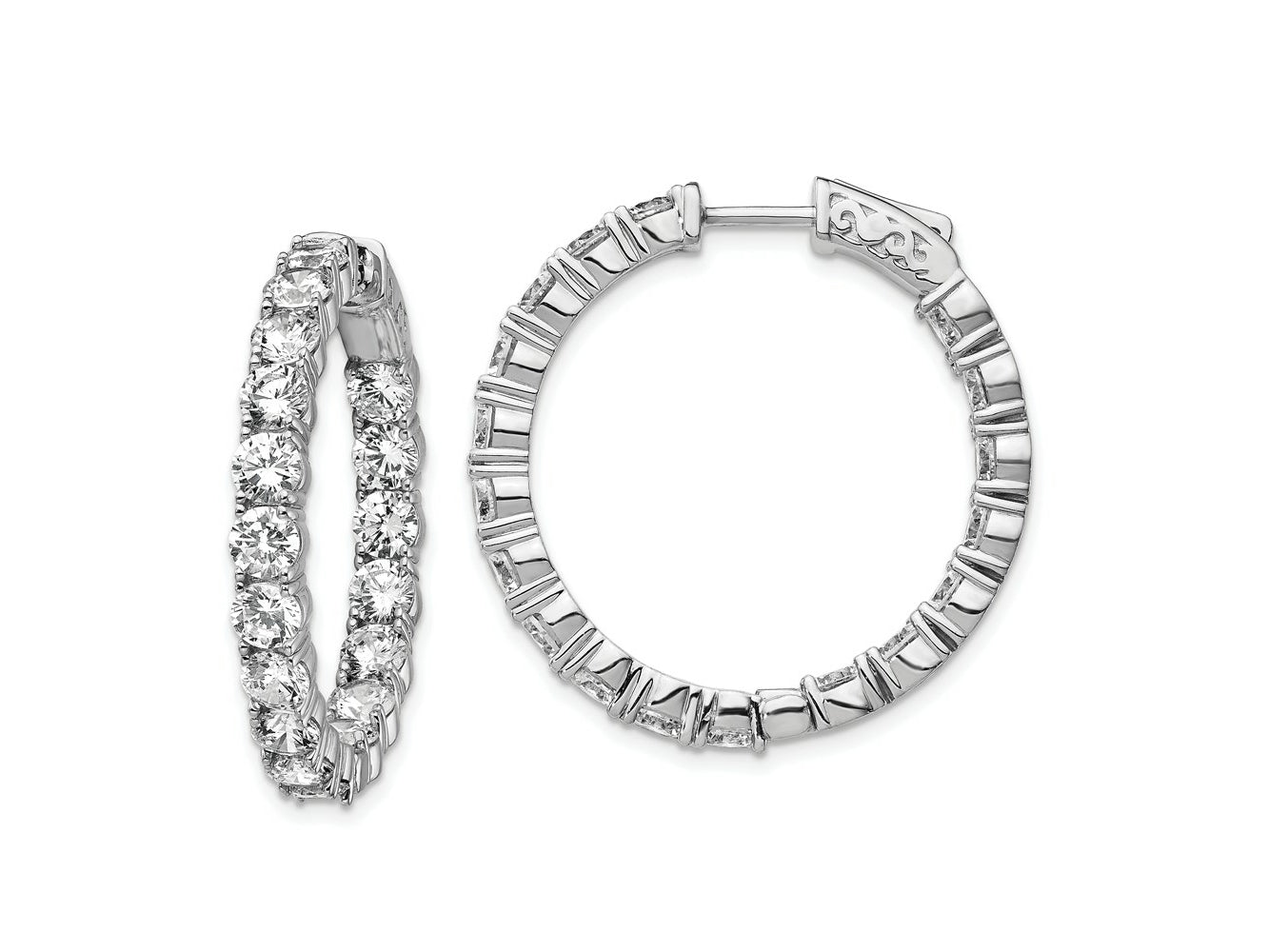 FJC Finejewelers 925 Sterling Silver Rhodium Plated CZ In and Out Hinged Hoop Earrings 28 x 28 mm