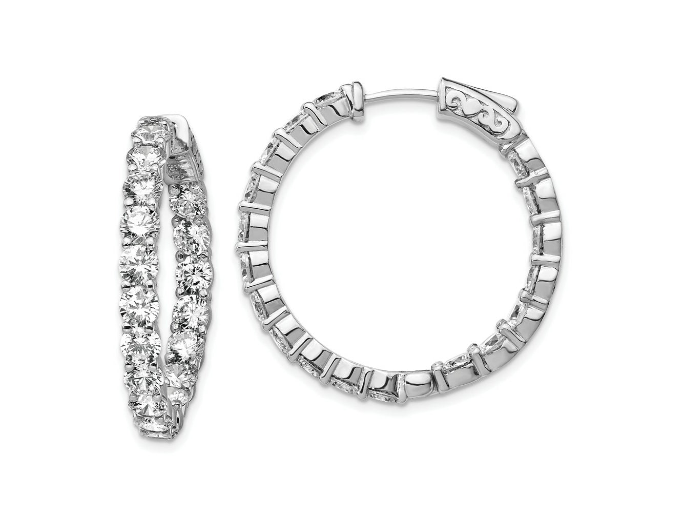 FJC Finejewelers 925 Sterling Silver Rhodium Plated CZ In and Out Hinged Hoop Earrings 28 x 28 mm