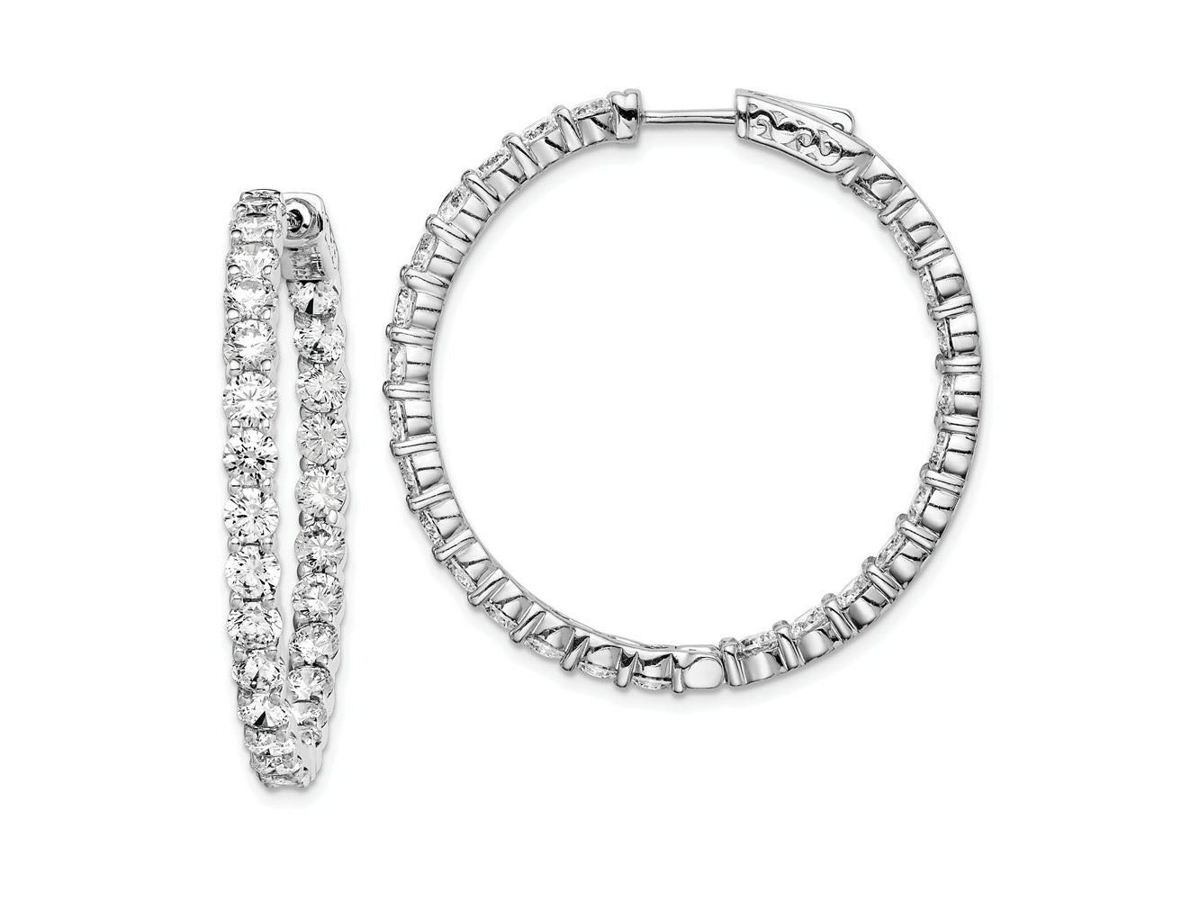 FJC Finejewelers 925 Sterling Silver Rhodium Plated CZ In and Out Hinged Hoop Earrings 38 x 37 mm
