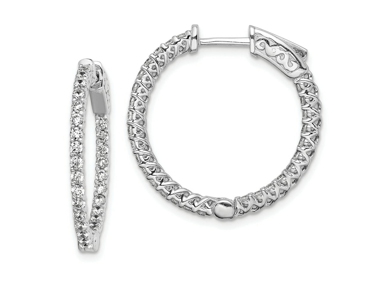 FJC Finejewelers 925 Sterling Silver Rhodium Plated CZ In and Out Hinged Hoop Earrings 24 x 24 mm