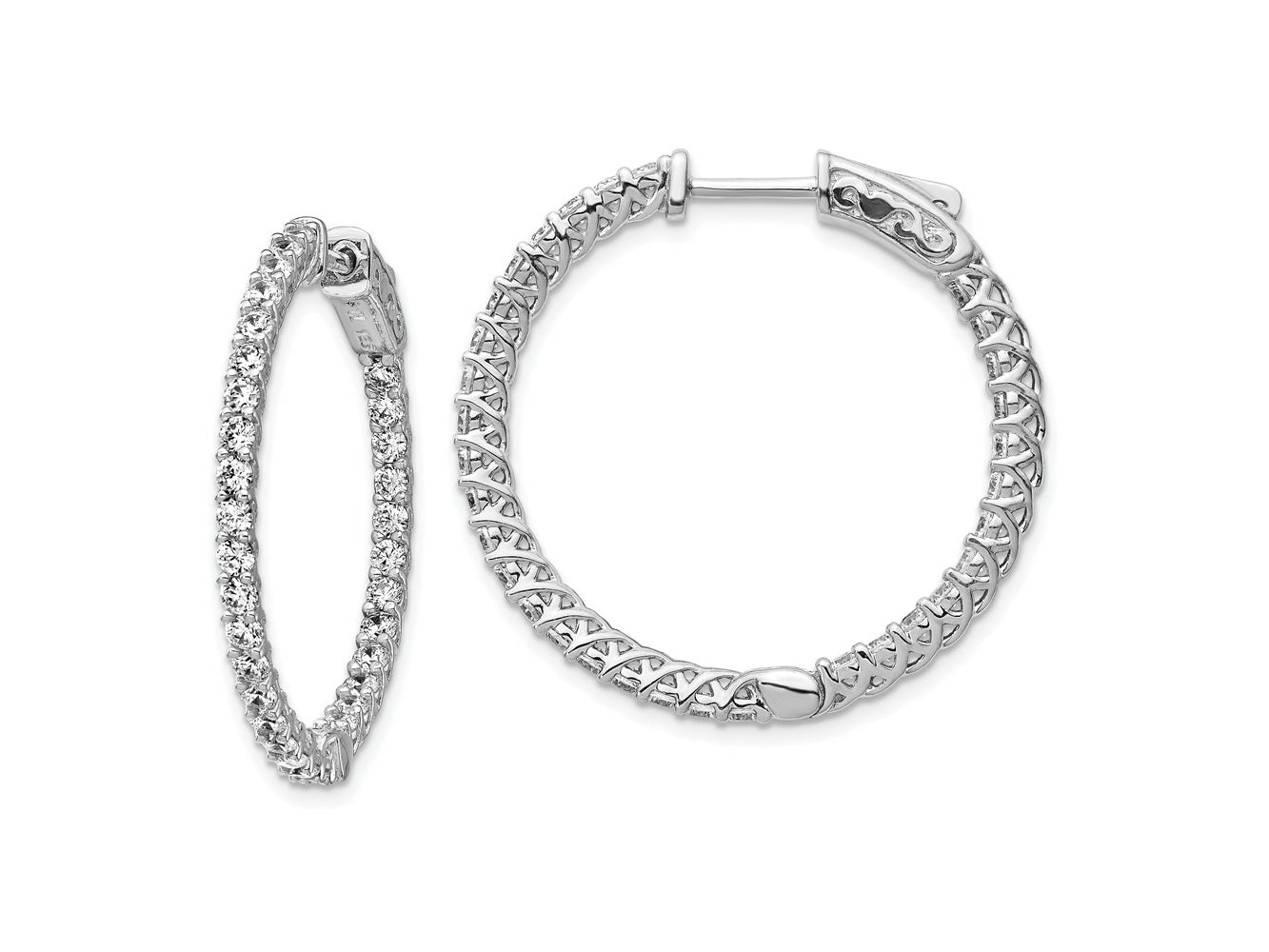FJC Finejewelers 925 Sterling Silver Rhodium Plated CZ In and Out Hinged Hoop Earrings 29 x 29 mm