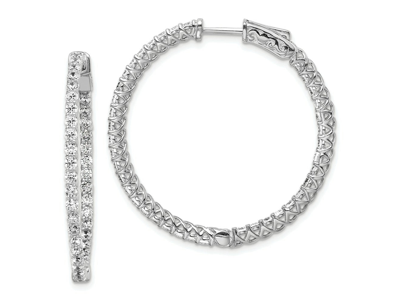 FJC Finejewelers 925 Sterling Silver  CZ 78 Stones In and Out Hinged Hoop Earrings 37 x 37 mm
