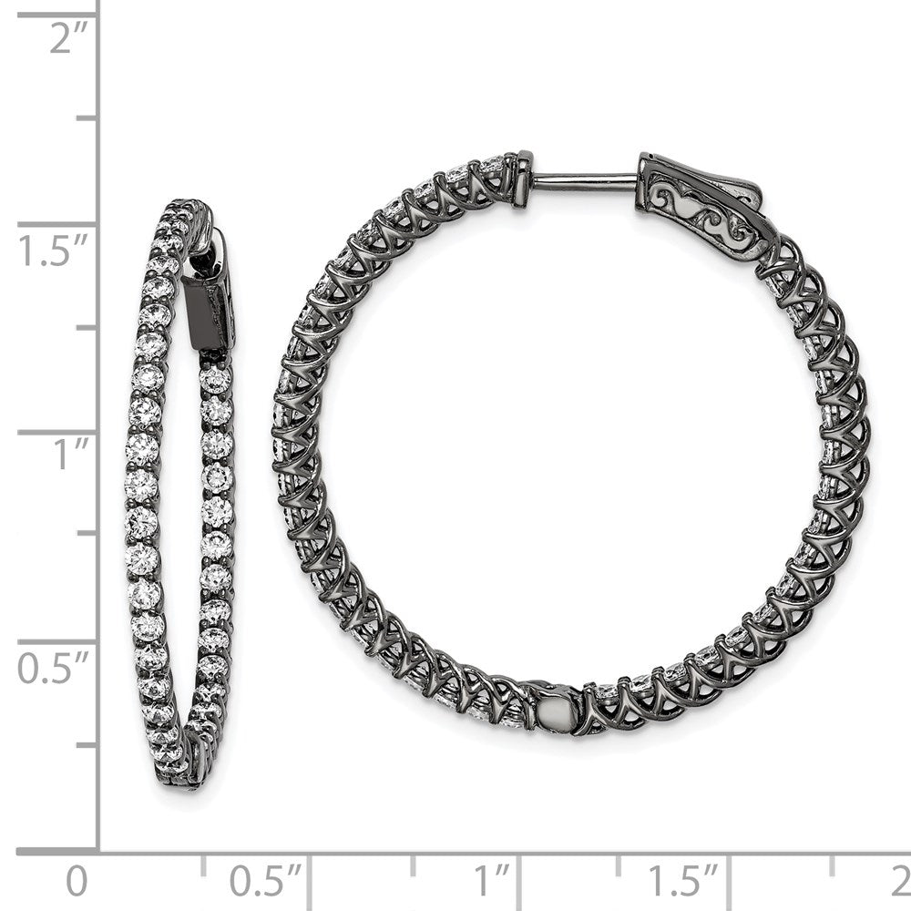 FJC Finejewelers 925 Sterling Silver Black Rhodium Plated CZ In and Out Hinged Hoop Earrings 35 x 37 mm