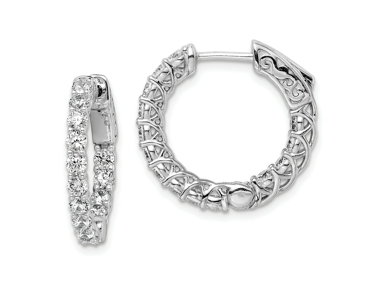 FJC Finejewelers 925 Sterling Silver Rhodium Plated CZ In and Out Hinged Hoop Earrings 20 x 21 mm
