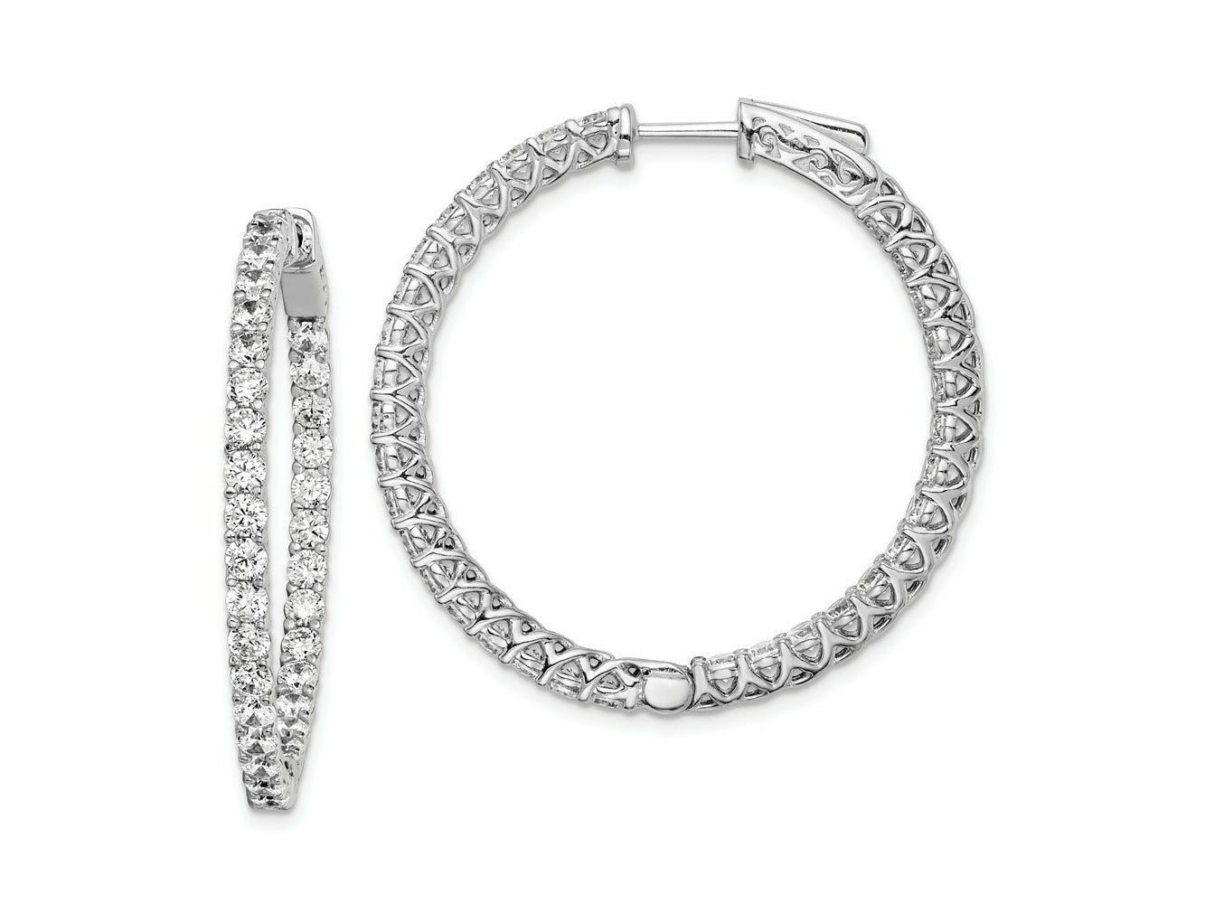 FJC Finejewelers 925 Sterling Silver Rhodium Plated CZ In and Out Hinged Hoop Earrings 36 x 36 mm