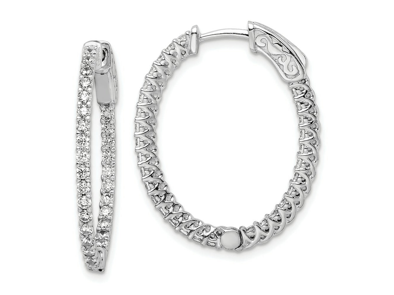 FJC Finejewelers 925 Sterling Silver Rhodium Plated CZ Hinged Oval Hoop Earrings 29 x 23 mm