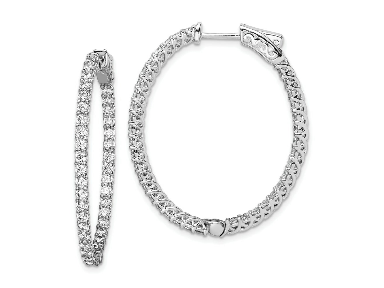 FJC Finejewelers 925 Sterling Silver Rhodium Plated CZ Hinged Oval Hoop Earrings 36 x 30 mm