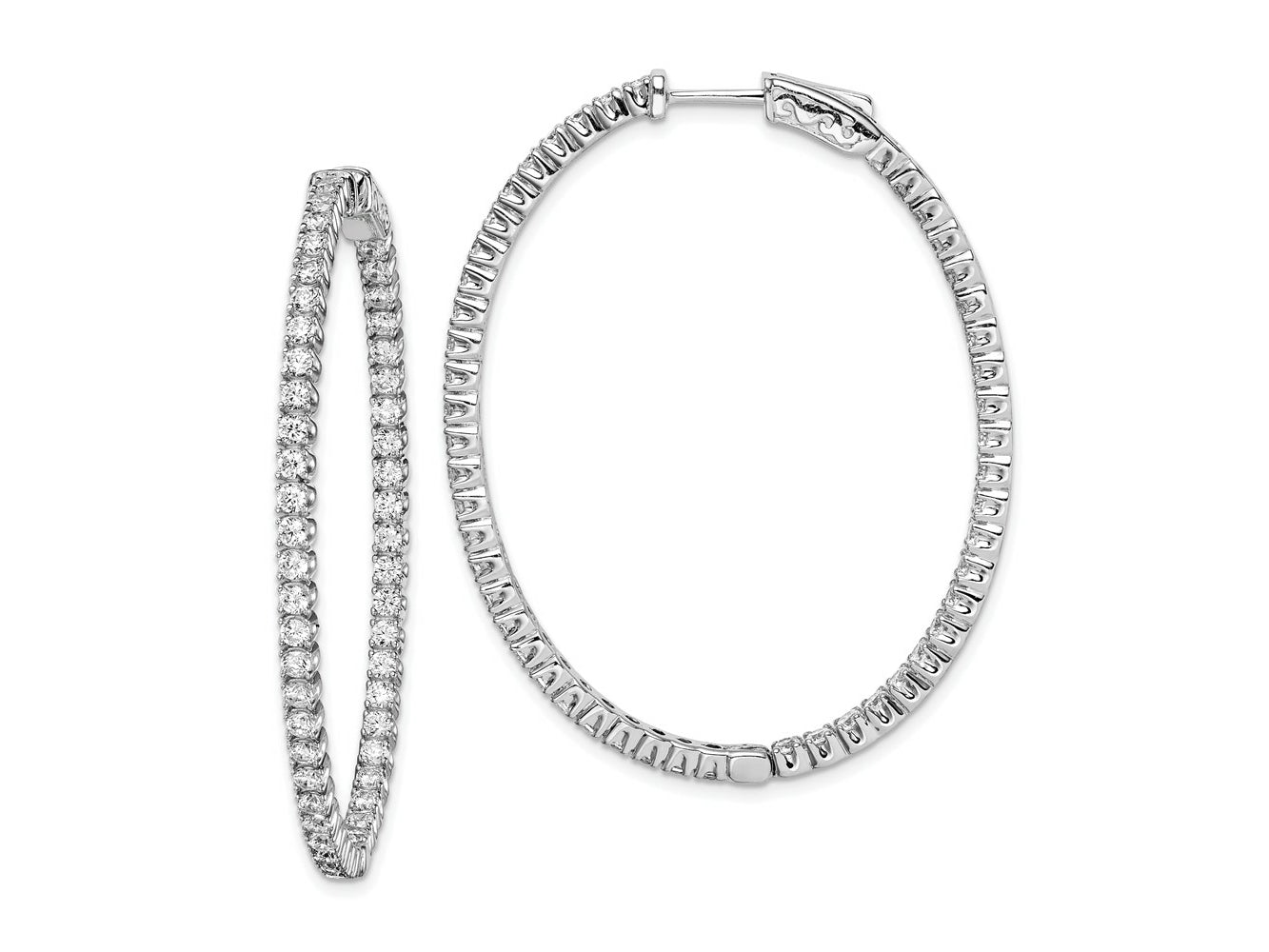 FJC Finejewelers 925 Sterling Silver Rhodium Plated CZ Hinged Oval Hoop Earrings 48 x 38 mm