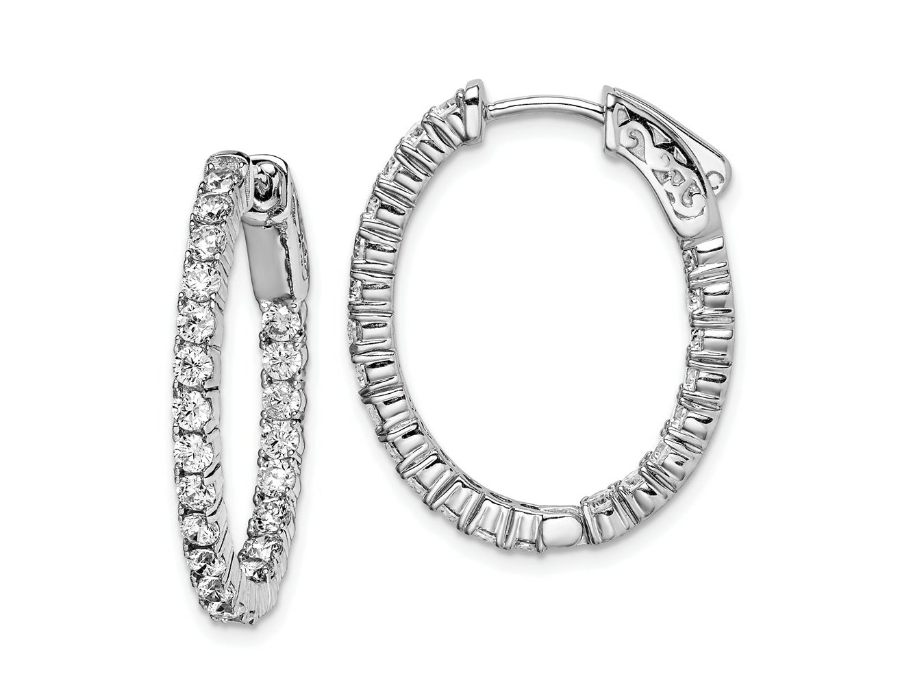 FJC Finejewelers 925 Sterling Silver Rhodium Plated CZ Hinged Oval Hoop Earrings 26 x 22 mm