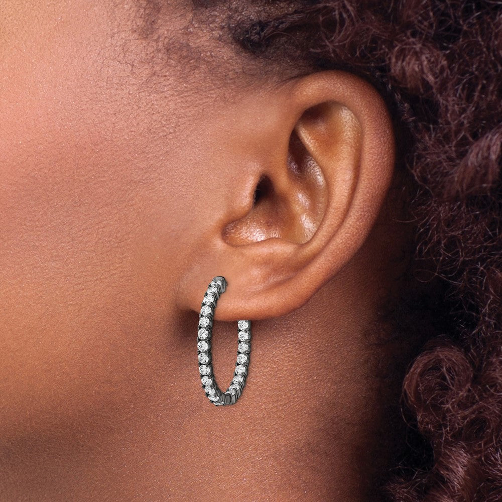 FJC Finejewelers 925 Sterling Silver Black Rhodium Plated In and Out CZ Oval Hoop Earrings 27 x 22 mm