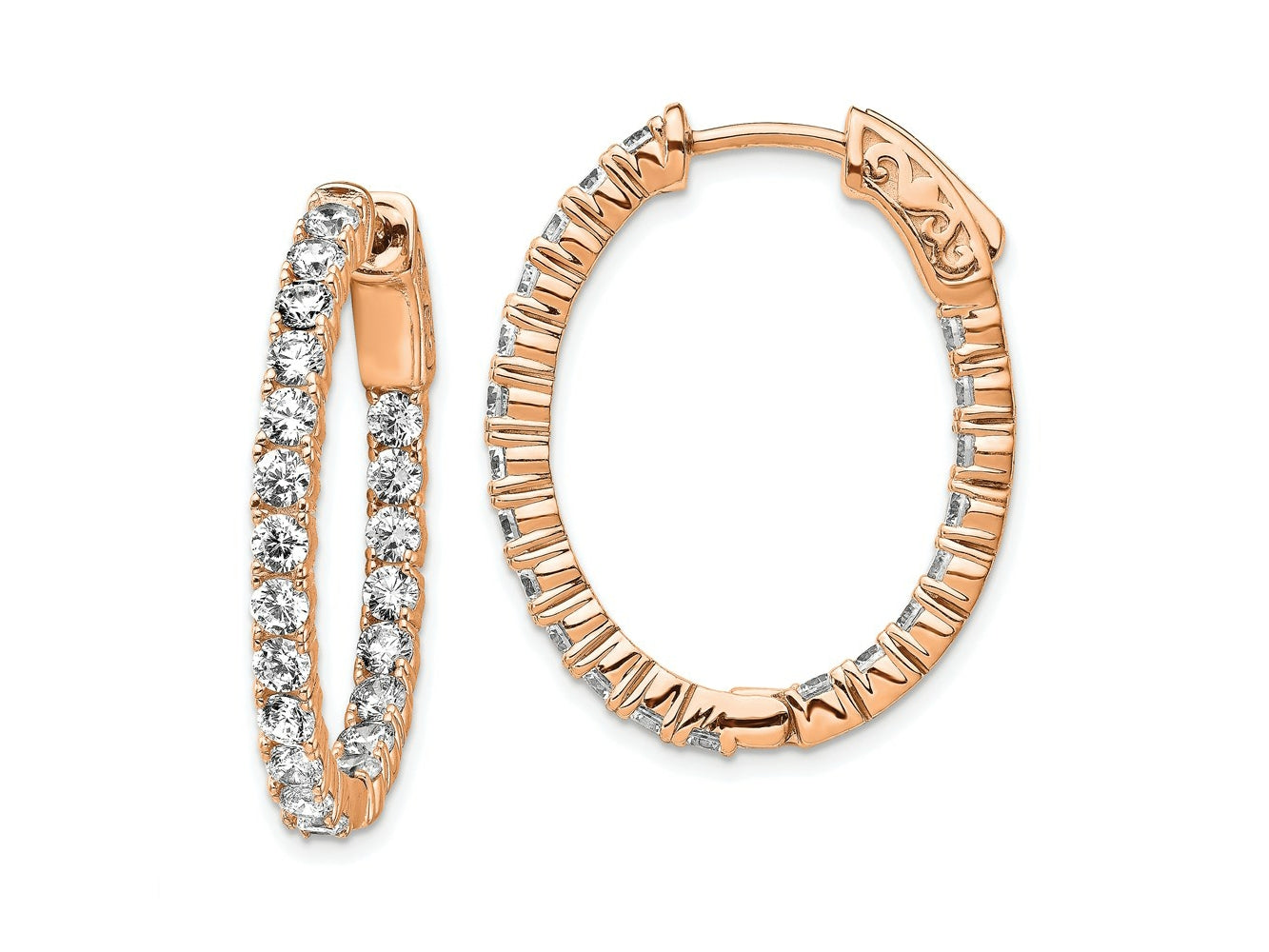 FJC Finejewelers 925 Sterling Silver Rose-tone CZ In and Out Oval Hoop Earrings 27 x 22 mm