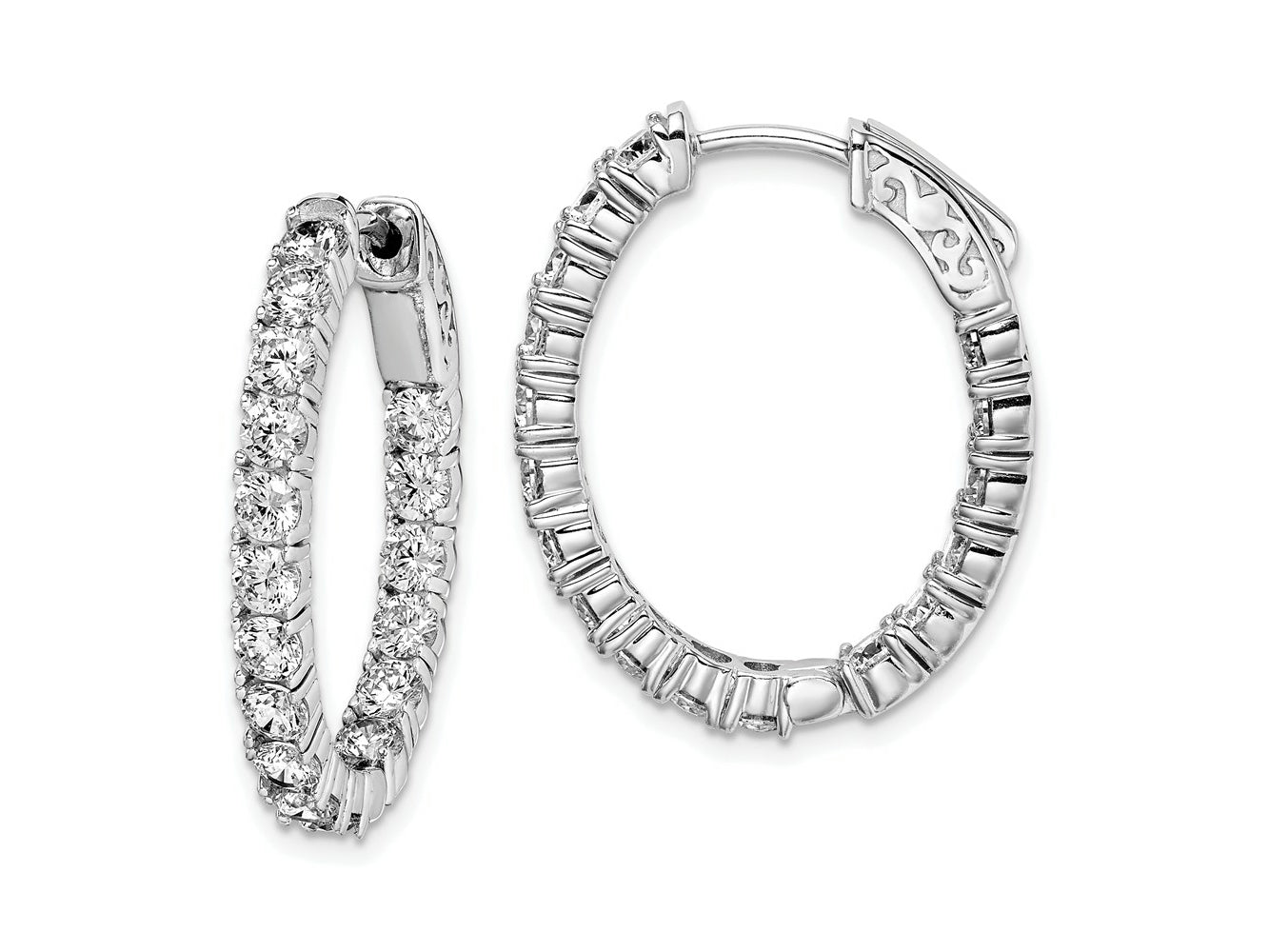 FJC Finejewelers 925 Sterling Silver Rhodium Plated CZ Hinged Oval Hoop Earrings 26 x 21 mm