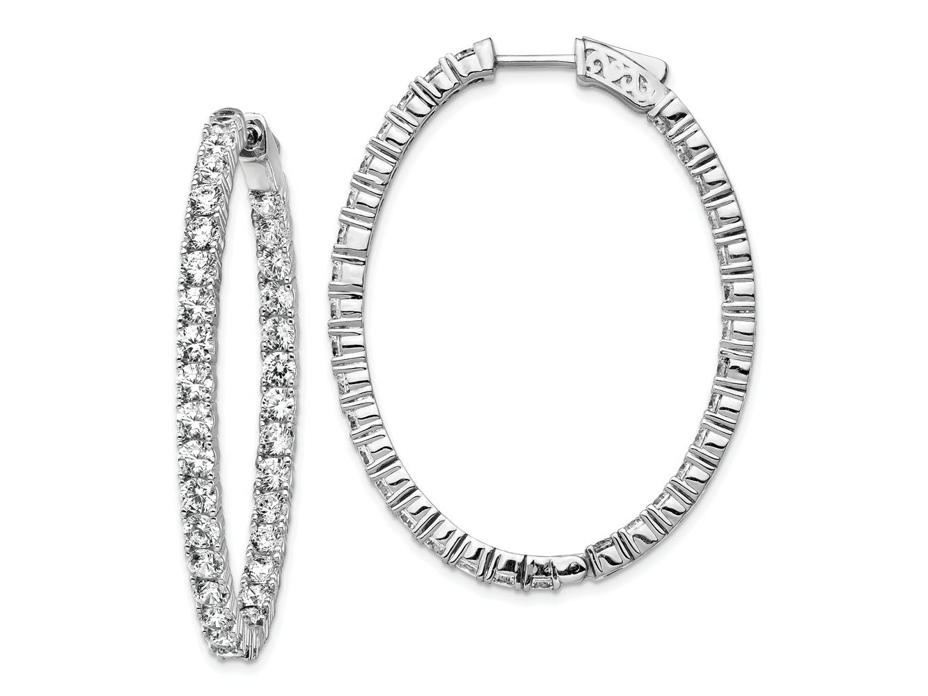 FJC Finejewelers 925 Sterling Silver Rhodium Plated CZ Hinged Oval Hoop Earrings 46 x 36 mm
