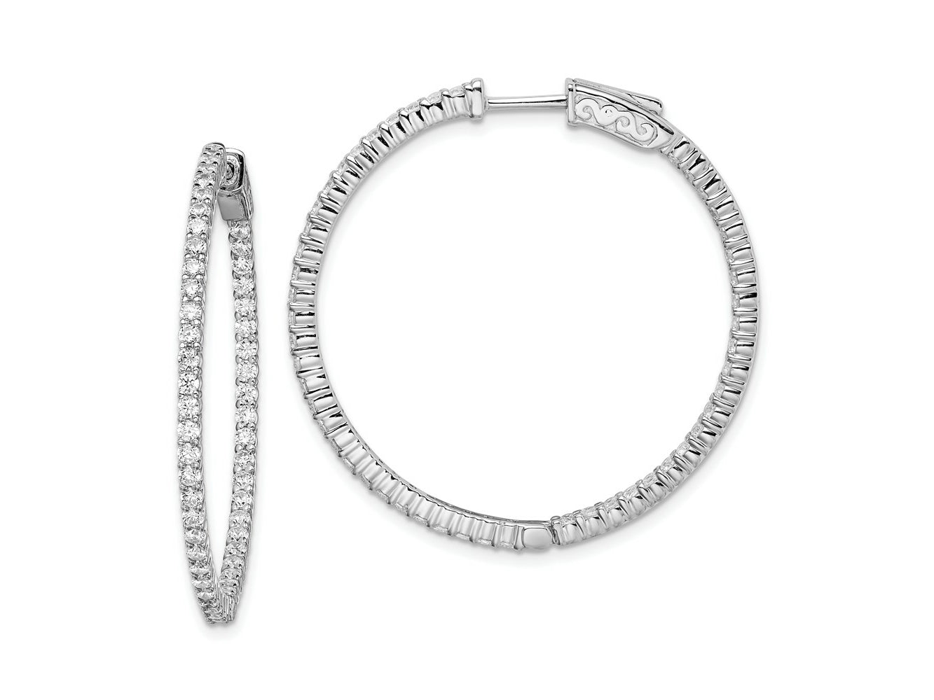 FJC Finejewelers 925 Sterling Silver Rhodium Plated CZ In and Out Hinged Hoop Earrings 36 x 35 mm