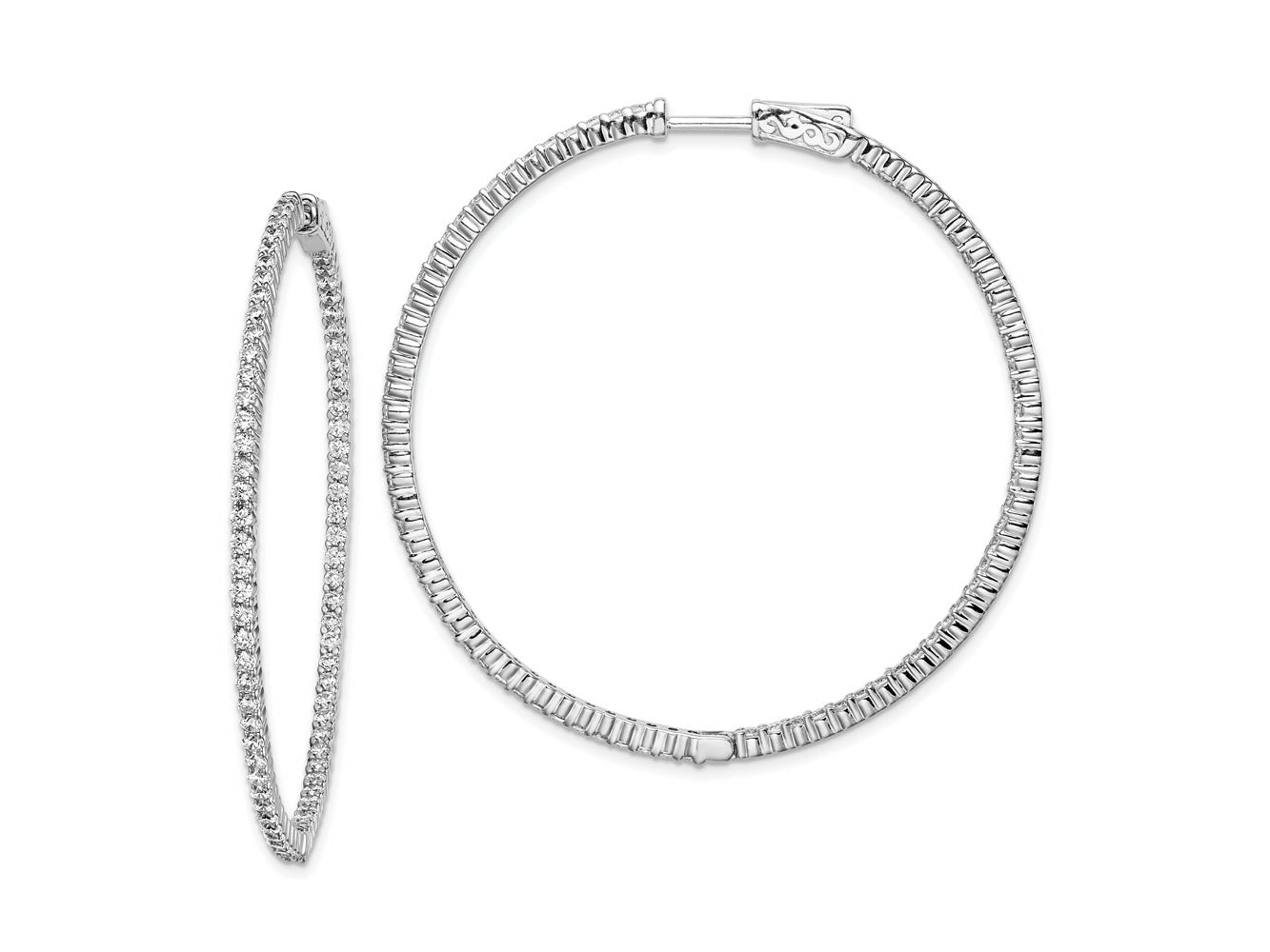 FJC Finejewelers 925 Sterling Silver Rhodium Plated CZ In and Out Hinged Hoop Earrings 50 x 49 mm