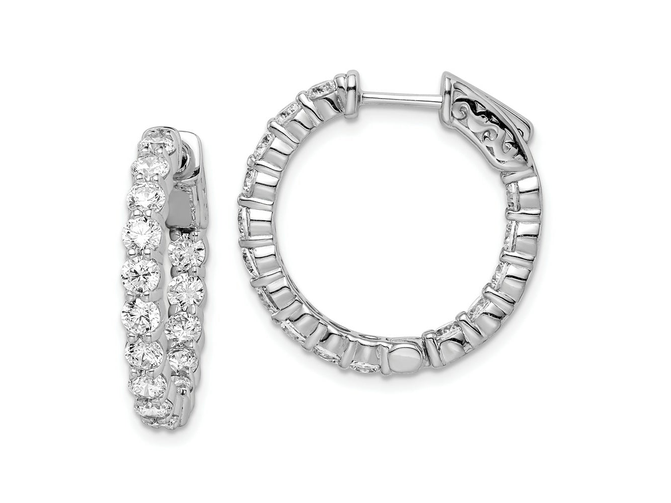 FJC Finejewelers 925 Sterling Silver Rhodium Plated CZ In and Out Hinged Hoop Earrings 23 x 22 mm