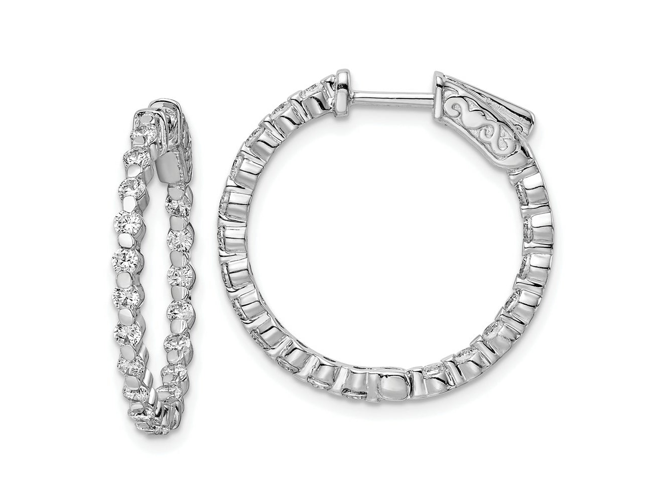 FJC Finejewelers 925 Sterling Silver Rhodium Plated CZ In and Out Hinged Hoop Earrings 24 x 25 mm