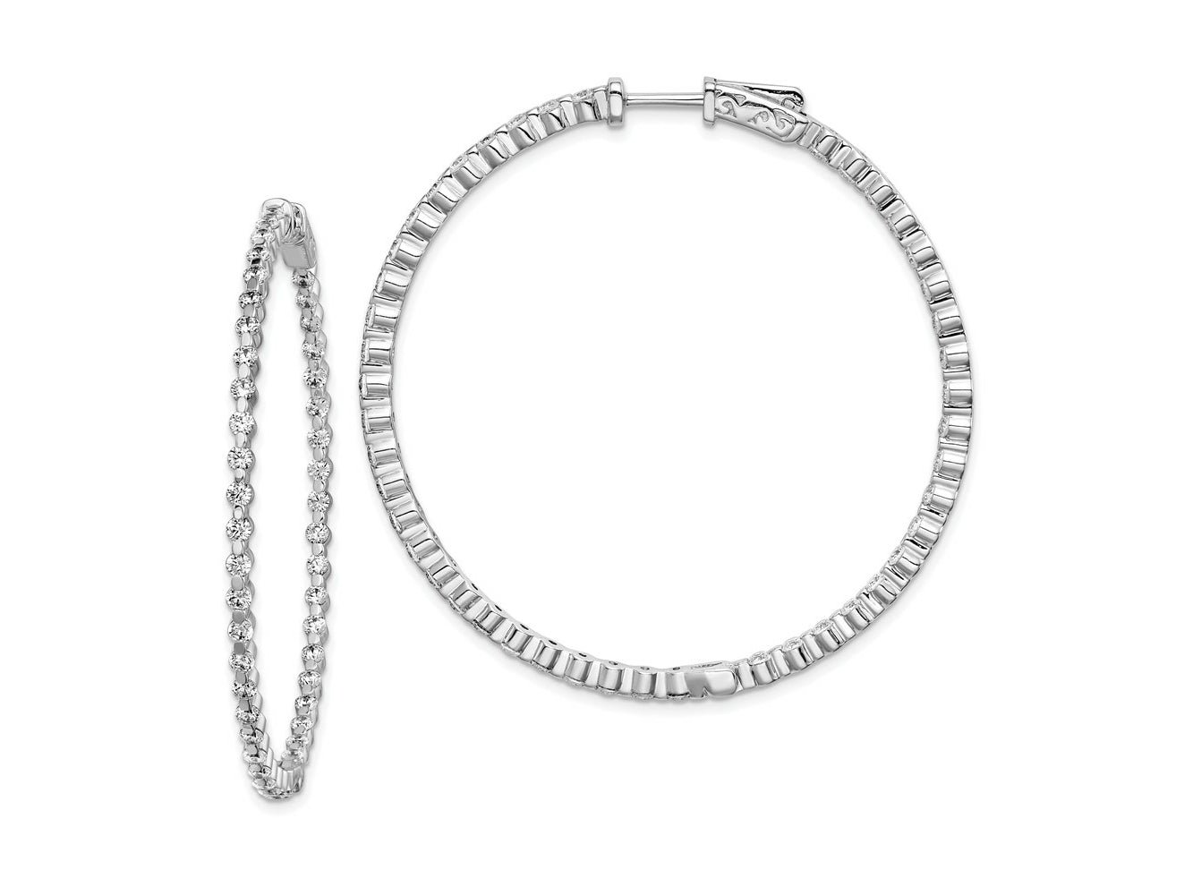FJC Finejewelers 925 Sterling Silver Rhodium Plated CZ In and Out Hinged Hoop Earrings 44 x 45 mm