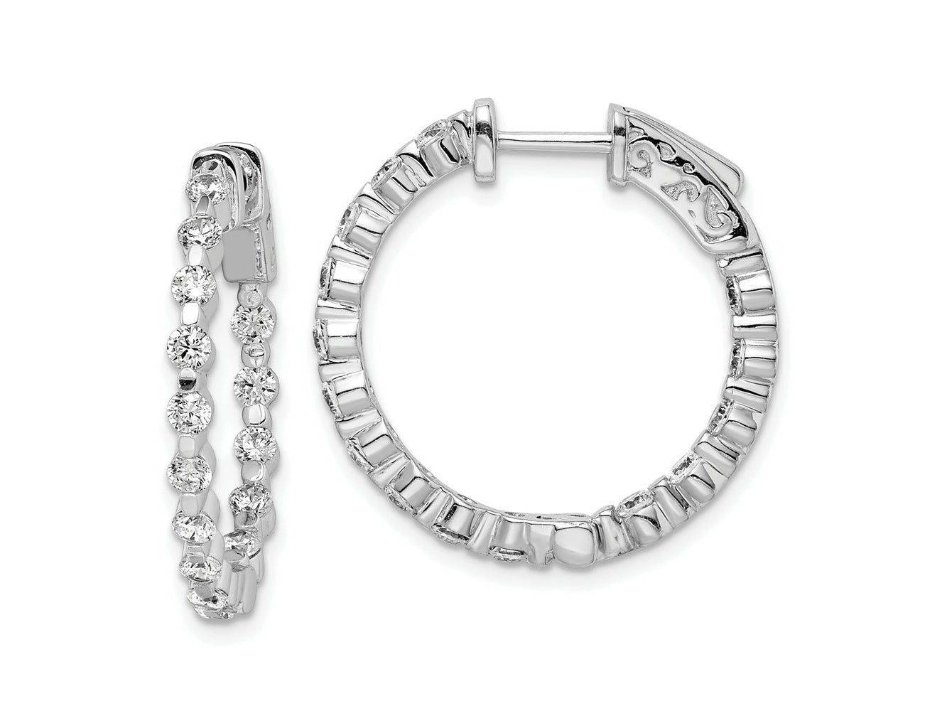 FJC Finejewelers 925 Sterling Silver Rhodium Plated CZ In and Out Hinged Hoop Earrings 25 x 25 mm