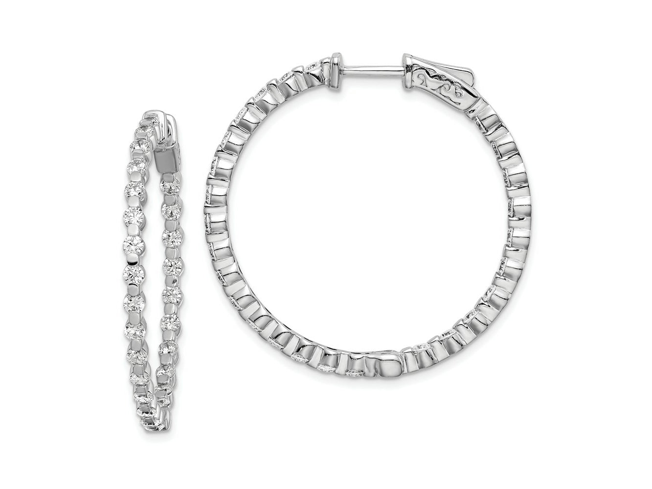 FJC Finejewelers 925 Sterling Silver Rhodium Plated CZ In and Out Hinged Hoop Earrings 36 x 36 mm