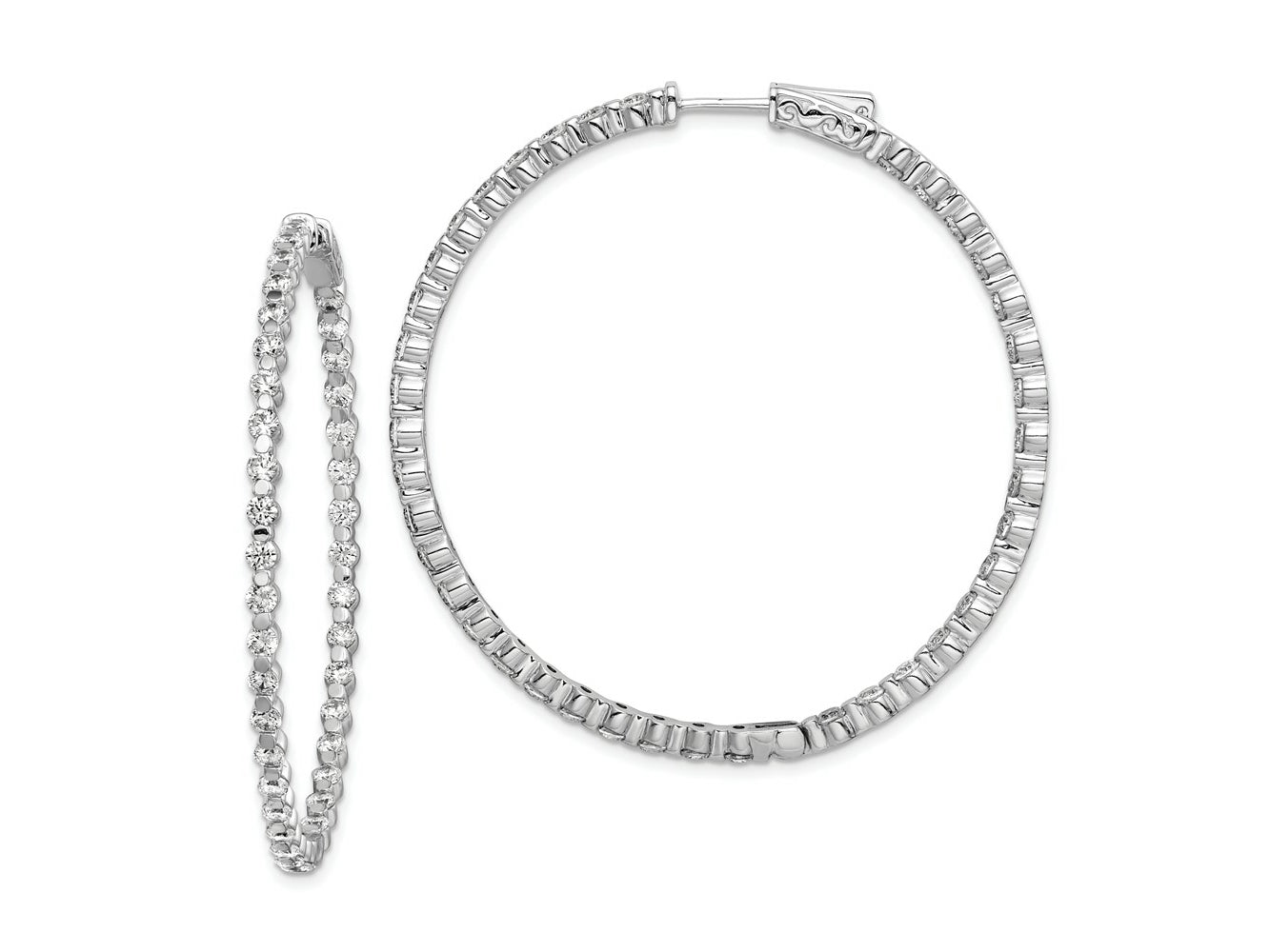 FJC Finejewelers 925 Sterling Silver Rhodium Plated CZ In and Out Hinged Hoop Earrings 49 x 48 mm