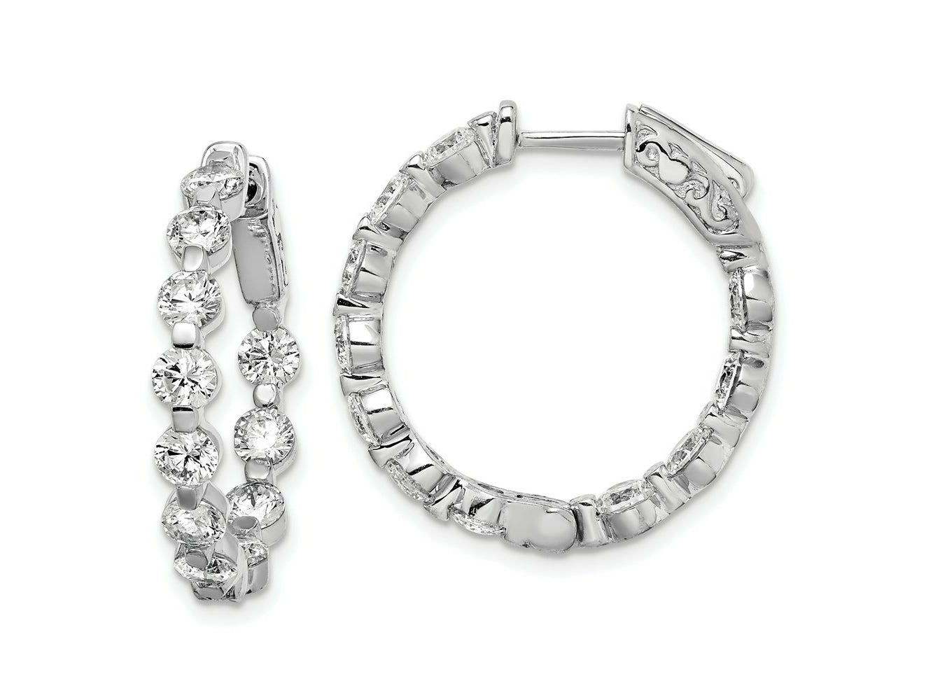 FJC Finejewelers 925 Sterling Silver Rhodium Plated CZ In and Out Hinged Hoop Earrings 25 x 24 mm