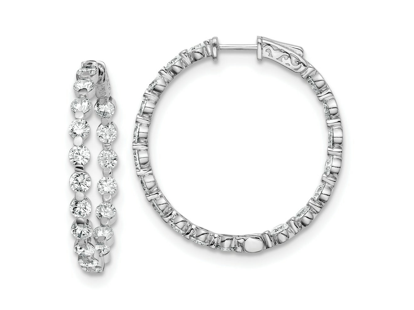 FJC Finejewelers 925 Sterling Silver Rhodium Plated CZ In and Out Hinged Hoop Earrings 36 x 35 mm