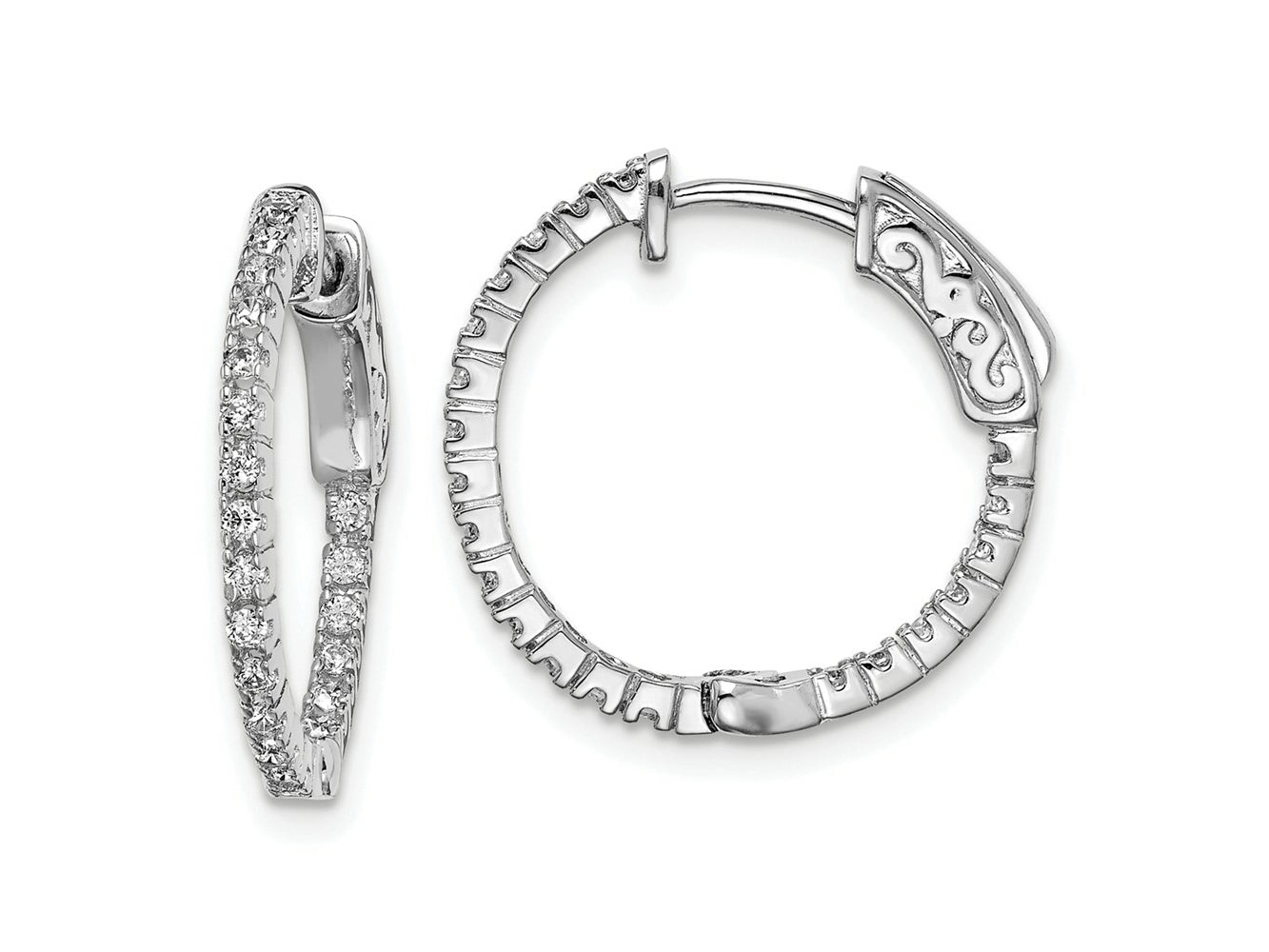 FJC Finejewelers 925 Sterling Silver Rhodium Plated CZ In and Out Hinged Hoop Earrings 18 x 19 mm