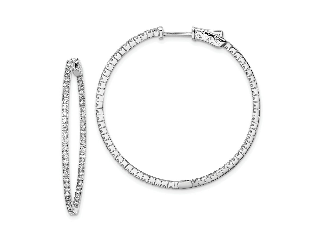 FJC Finejewelers 925 Sterling Silver Rhodium Plated CZ In and Out Hinged Hoop Earrings 38 x 39 mm