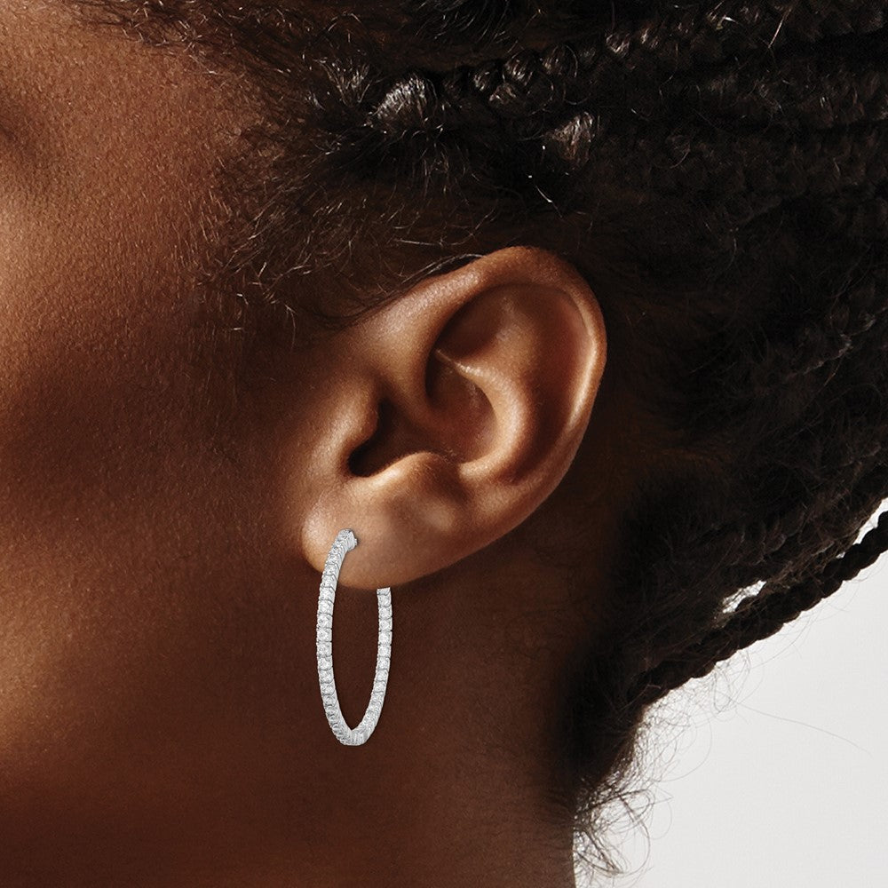FJC Finejewelers 925 Sterling Silver Rhodium Plated CZ In and Out Hinged Hoop Earrings 31 x 31 mm