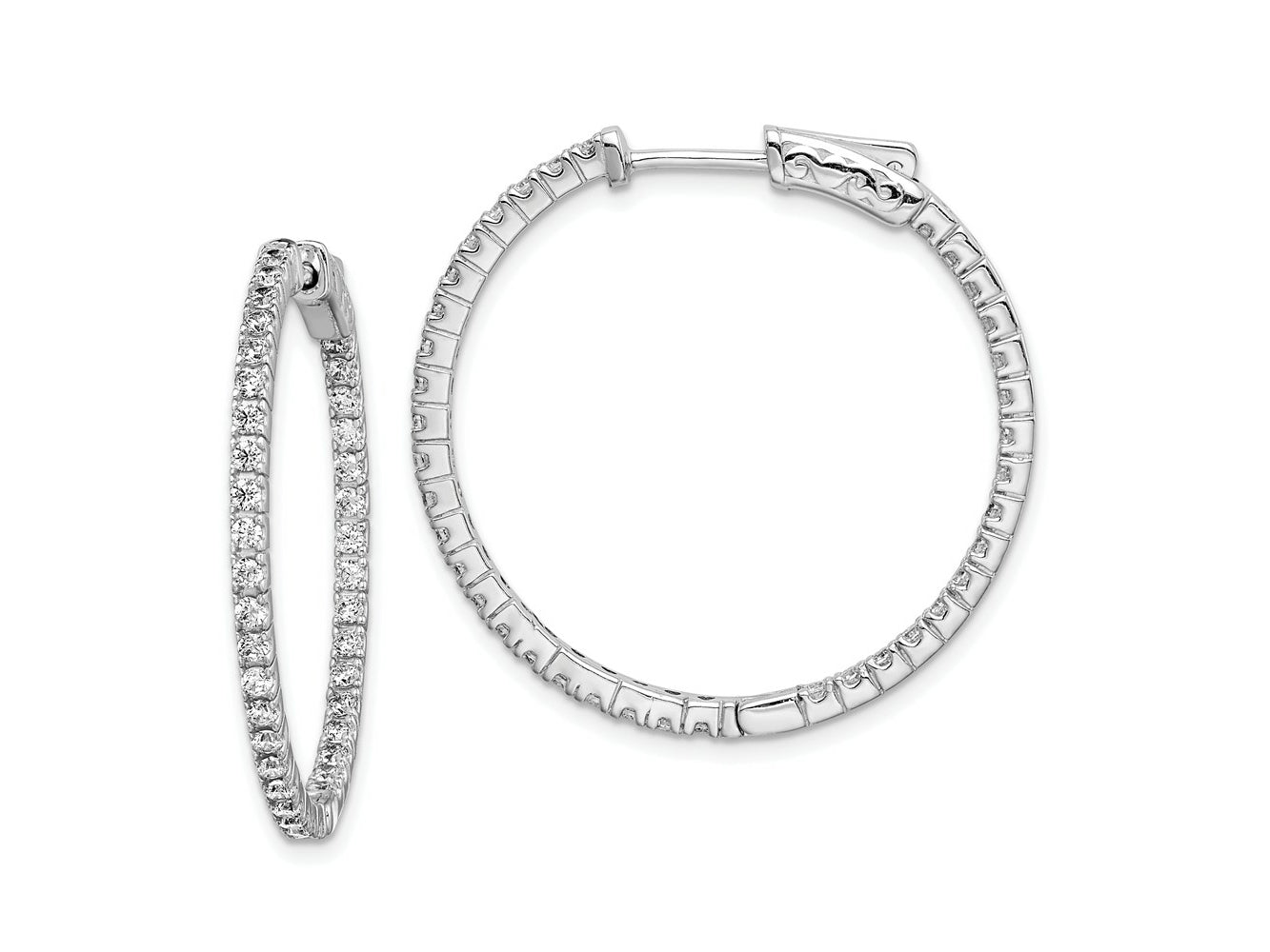 FJC Finejewelers 925 Sterling Silver Rhodium Plated CZ In and Out Hinged Hoop Earrings 31 x 31 mm